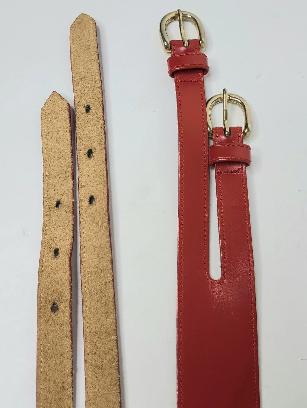 Red Corset Style Double Buckle Genuine Leather Vintage Belt